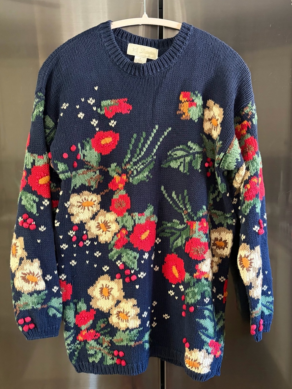 VTG 80s/90s Floral Tapestry Ramie/Cotton Knit Sweater S Cottage Grandmacore Cozy
